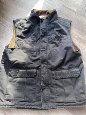 Bit & Bridle Mens Black Denim Brown Fleece Lining Vest Zippered Pockets